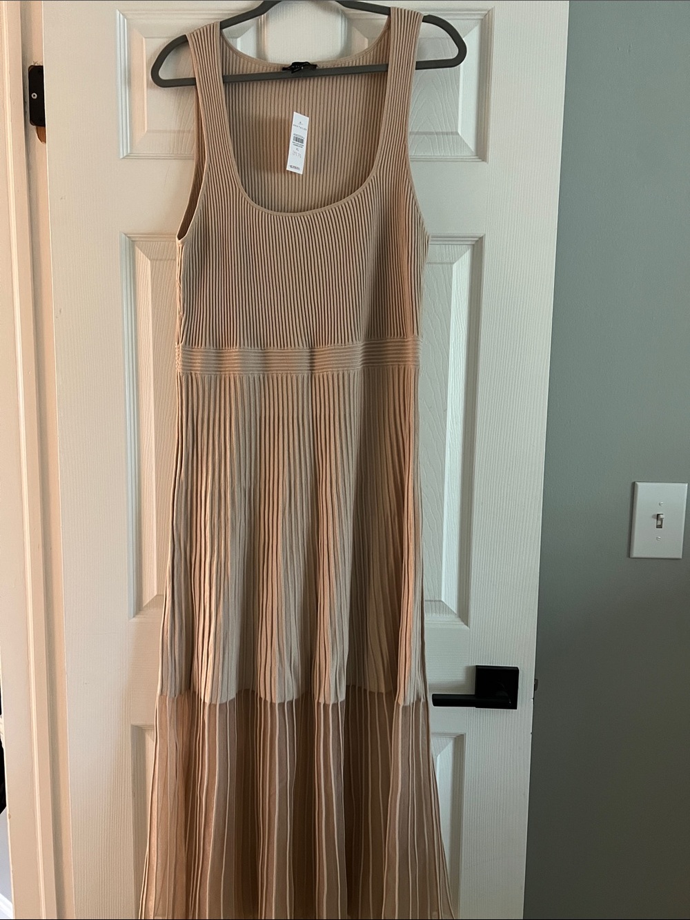 Ann Taylor Sleeveless Pleated Midi Dress in Beige